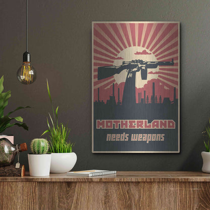 Luxe Metal Art 'Motherland Needs Weapons' Metal Wall Art,12x16