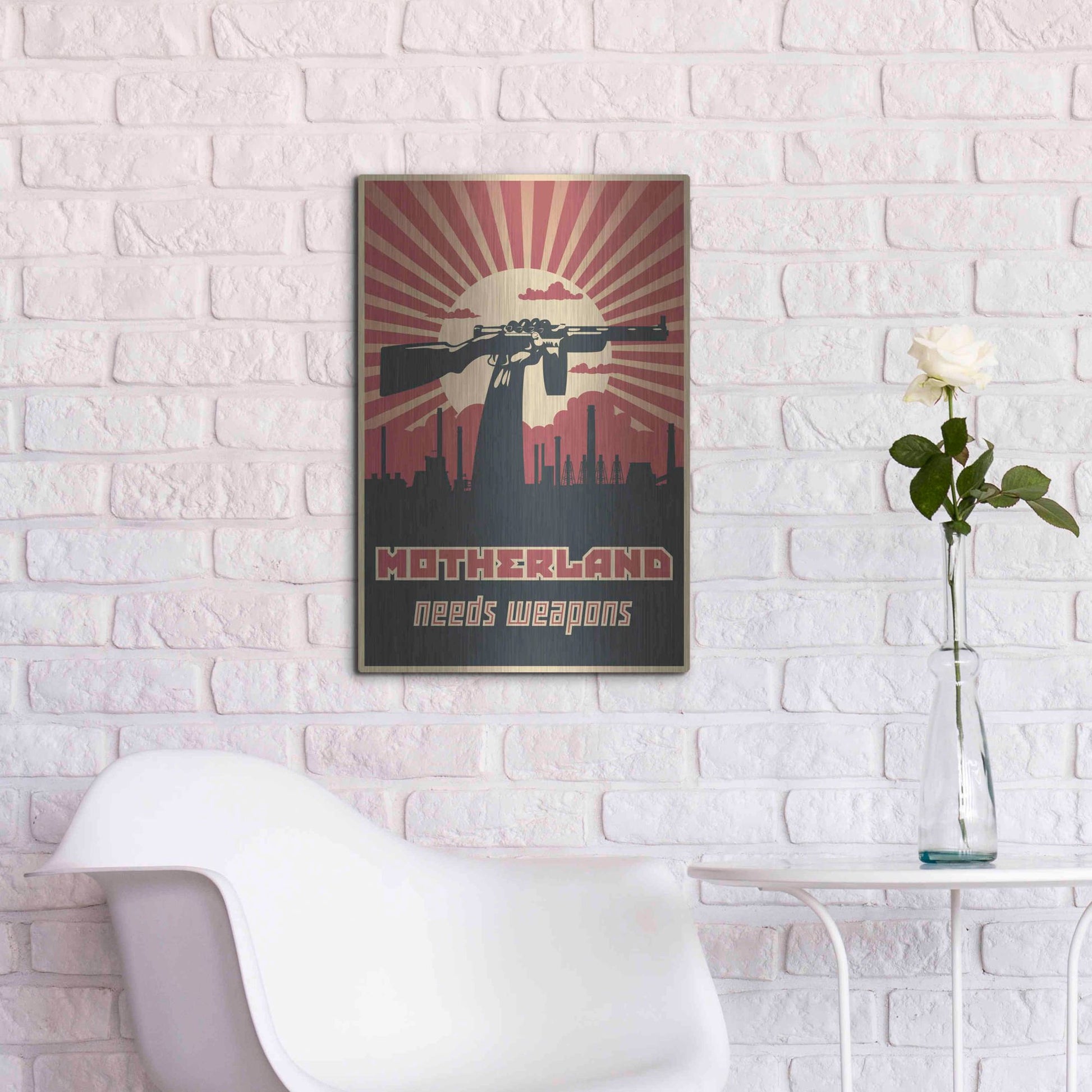 Luxe Metal Art 'Motherland Needs Weapons' Metal Wall Art,16x24