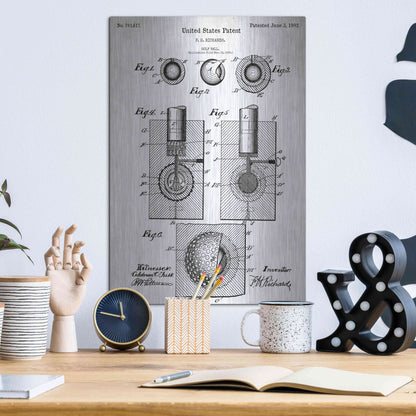 Luxe Metal Art 'Golf Ball Vintage Blueprint Patent White' Metal Wall Art,12x16