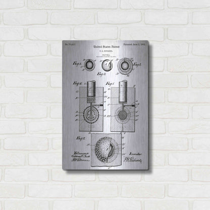 Luxe Metal Art 'Golf Ball Vintage Blueprint Patent White' Metal Wall Art,16x24