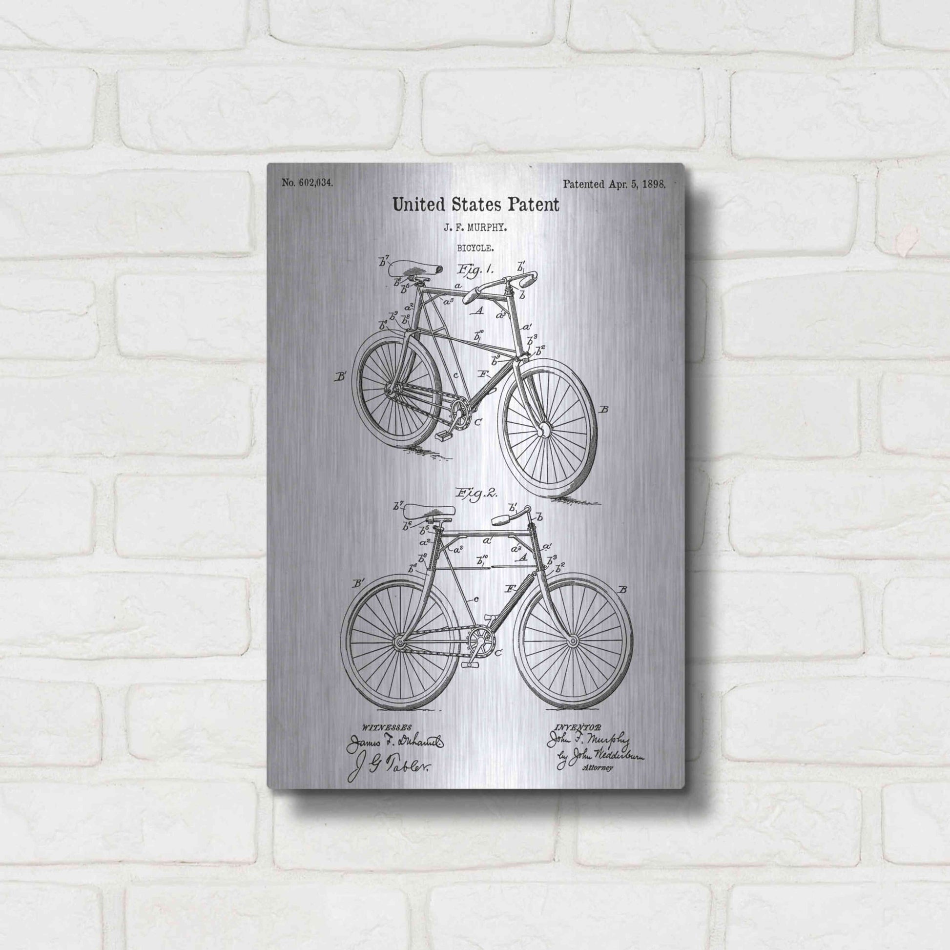 Luxe Metal Art 'Bicycle Vintage Blueprint Patent White' Metal Wall Art,12x16