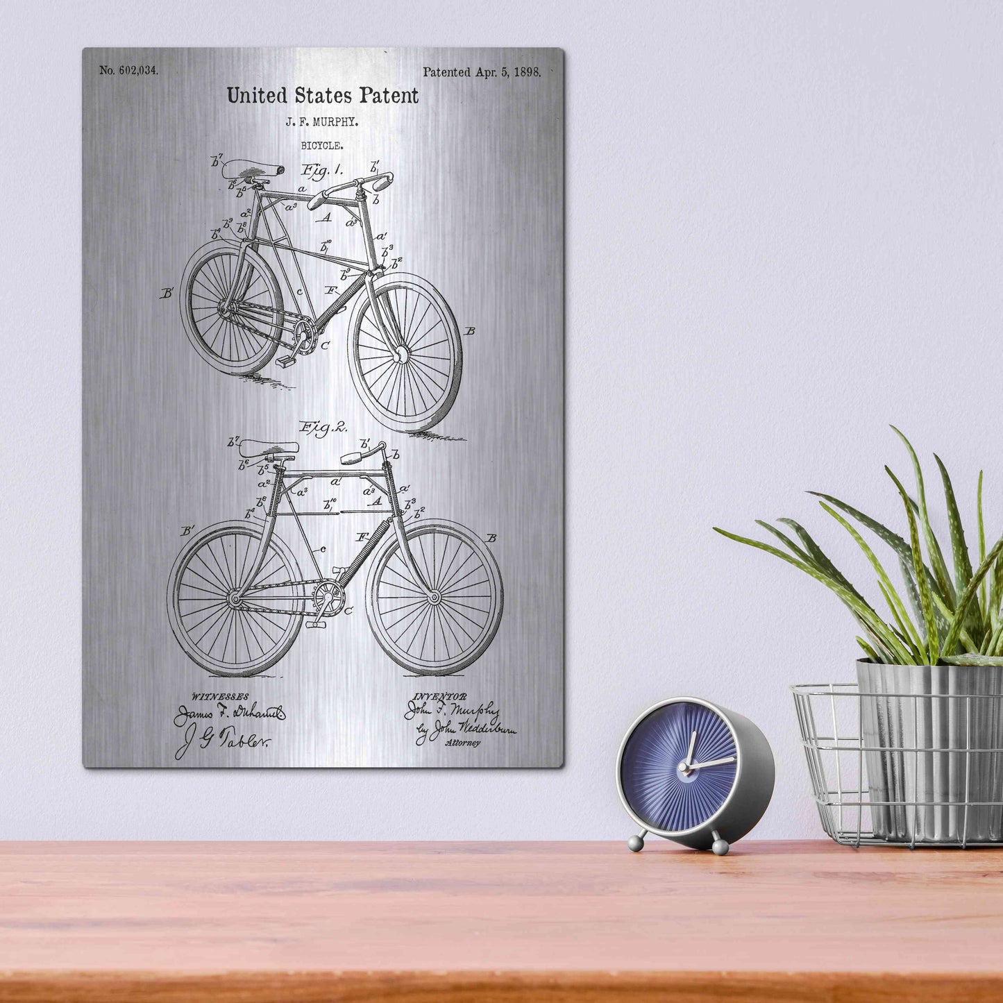 Luxe Metal Art 'Bicycle Vintage Blueprint Patent White' Metal Wall Art,12x16