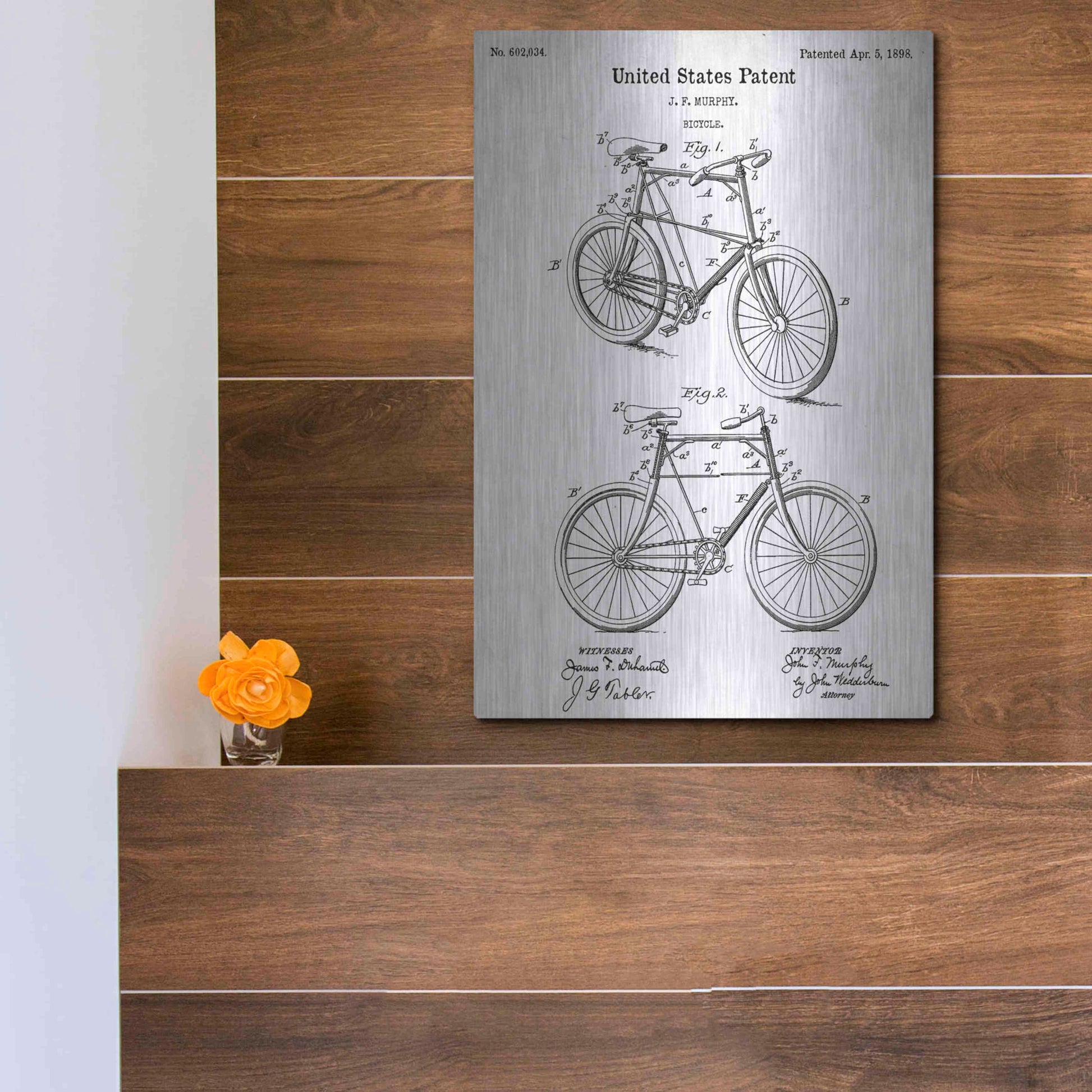 Luxe Metal Art 'Bicycle Vintage Blueprint Patent White' Metal Wall Art,12x16