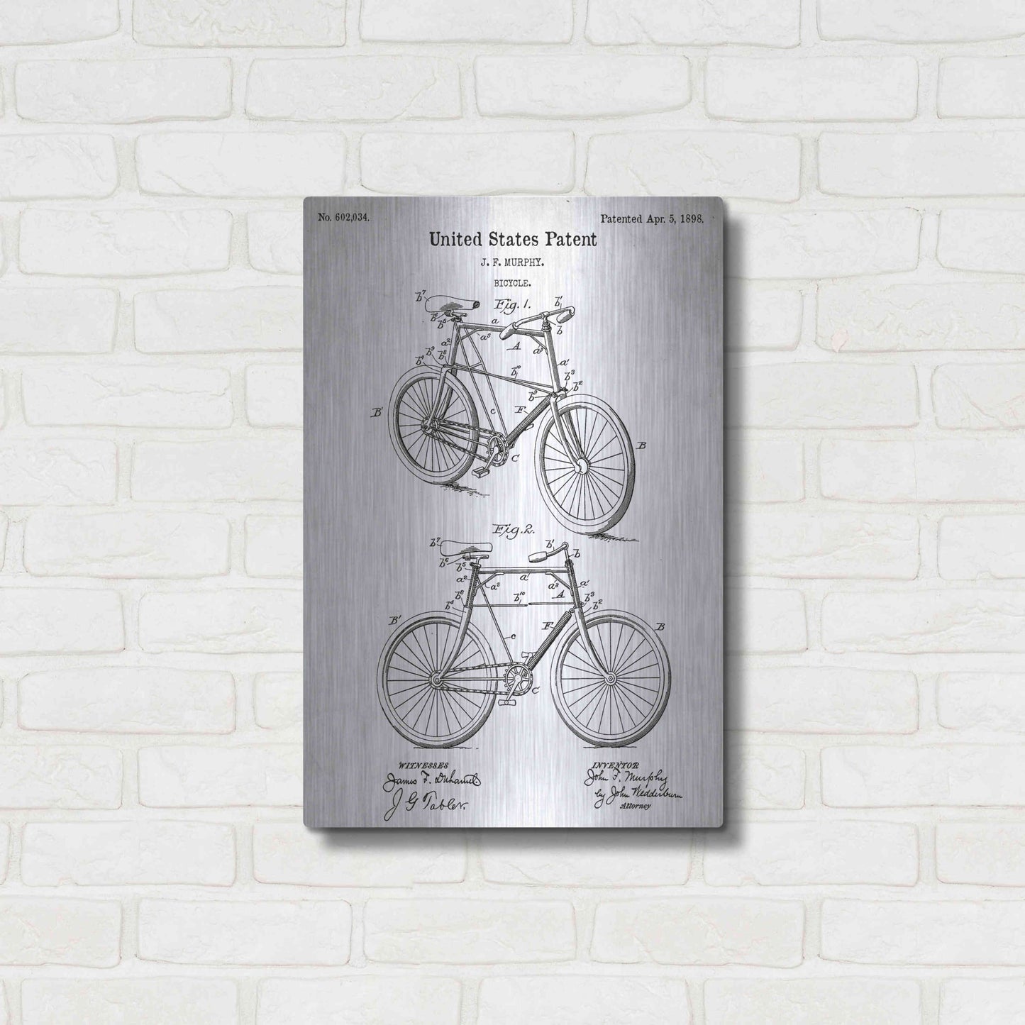 Luxe Metal Art 'Bicycle Vintage Blueprint Patent White' Metal Wall Art,16x24