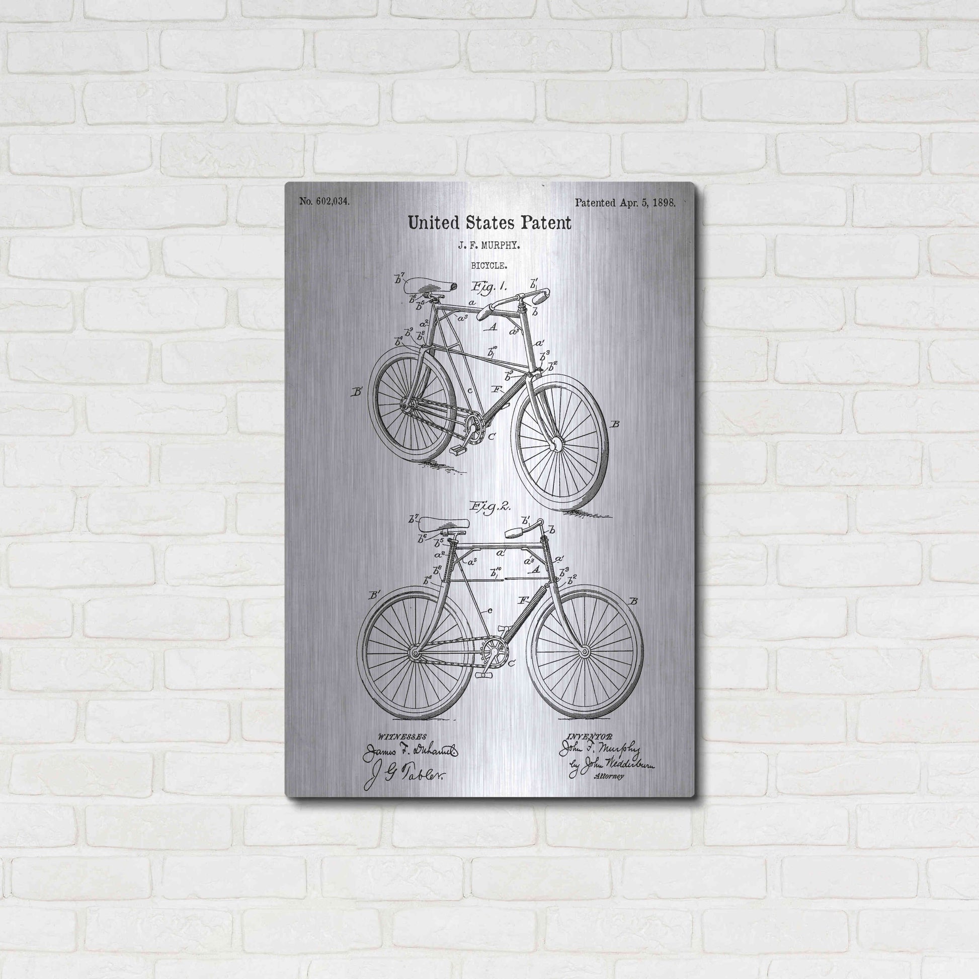 Luxe Metal Art 'Bicycle Vintage Blueprint Patent White' Metal Wall Art,24x36