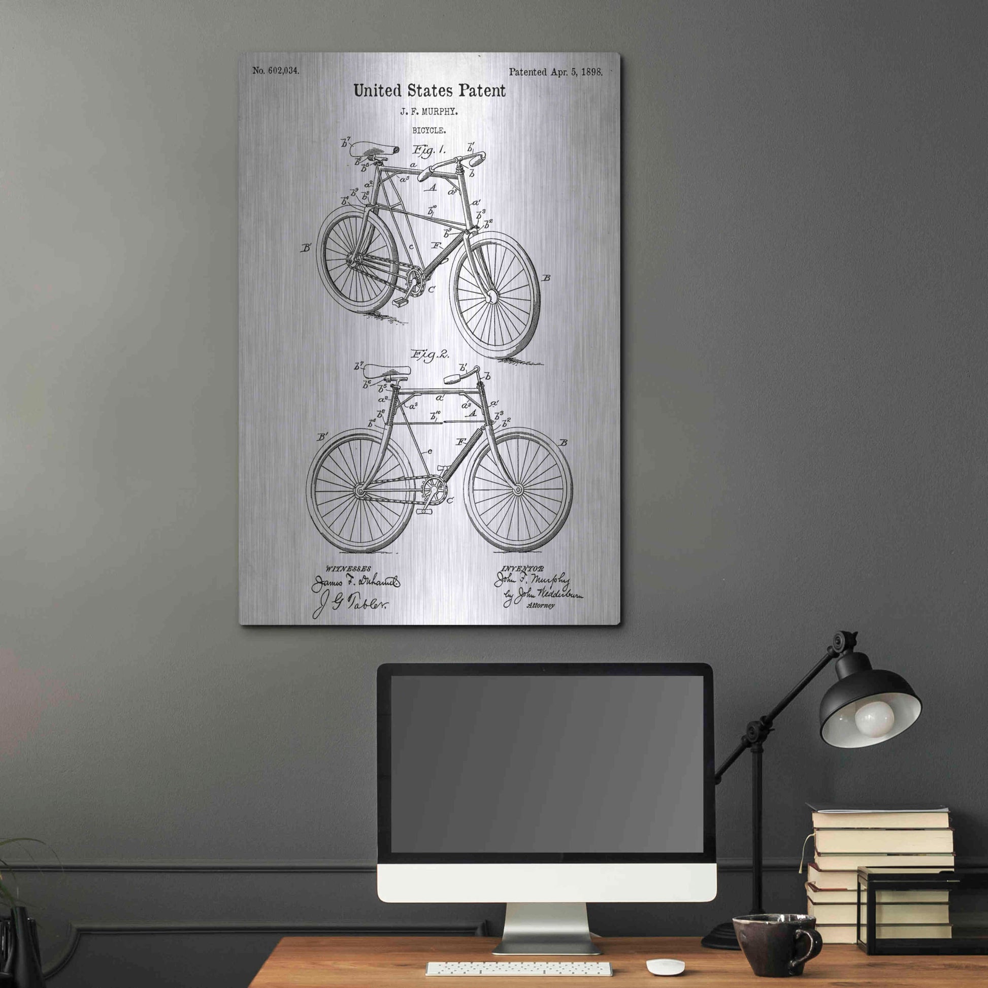 Luxe Metal Art 'Bicycle Vintage Blueprint Patent White' Metal Wall Art,24x36