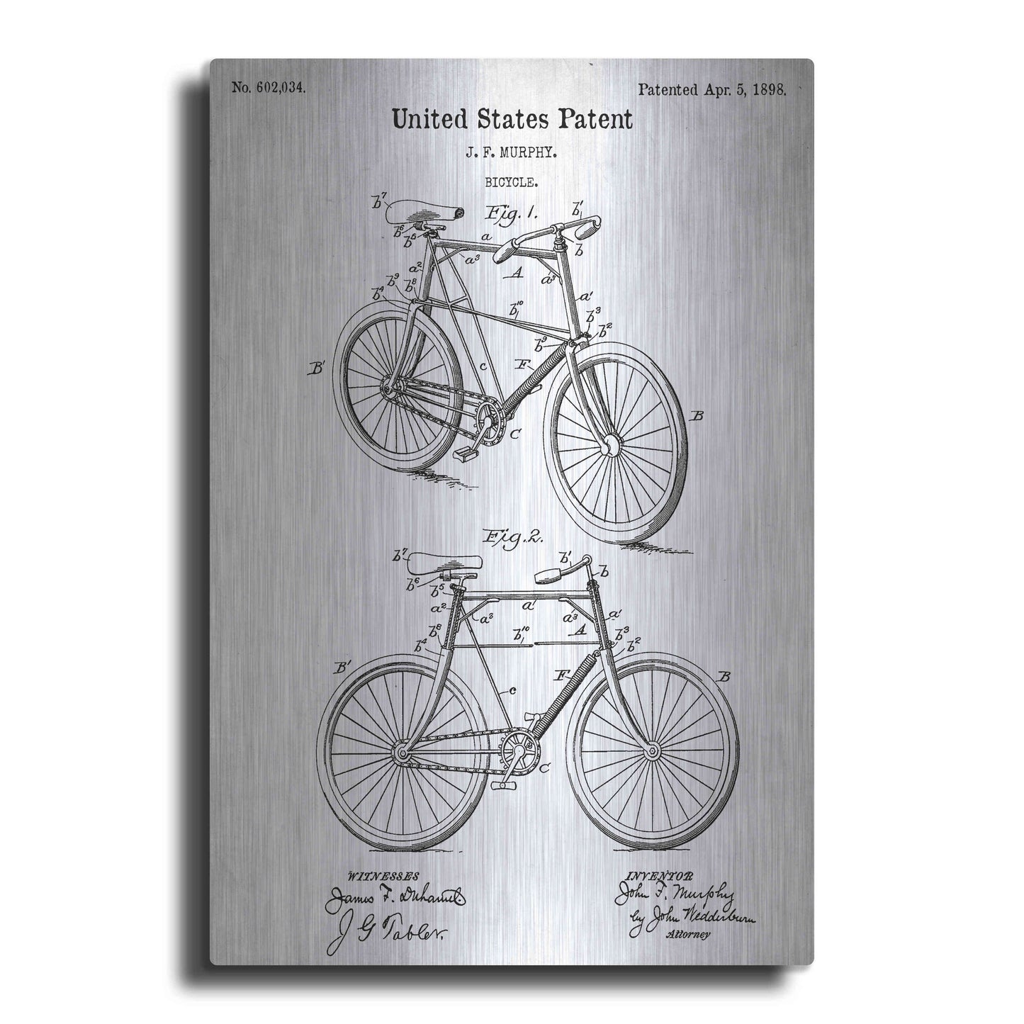 Luxe Metal Art 'Bicycle Vintage Blueprint Patent White' Metal Wall Art