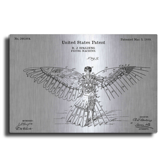 Luxe Metal Art 'Flying Machine Vintage Blueprint Patent White' Metal Wall Art