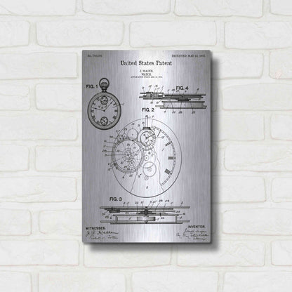 Luxe Metal Art 'Stopwatch Vintage Blueprint Patent White' Metal Wall Art,12x16