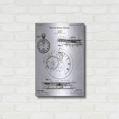 Luxe Metal Art 'Stopwatch Vintage Blueprint Patent White' Metal Wall Art,16x24