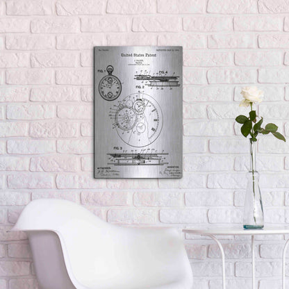 Luxe Metal Art 'Stopwatch Vintage Blueprint Patent White' Metal Wall Art,16x24