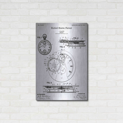 Luxe Metal Art 'Stopwatch Vintage Blueprint Patent White' Metal Wall Art,24x36