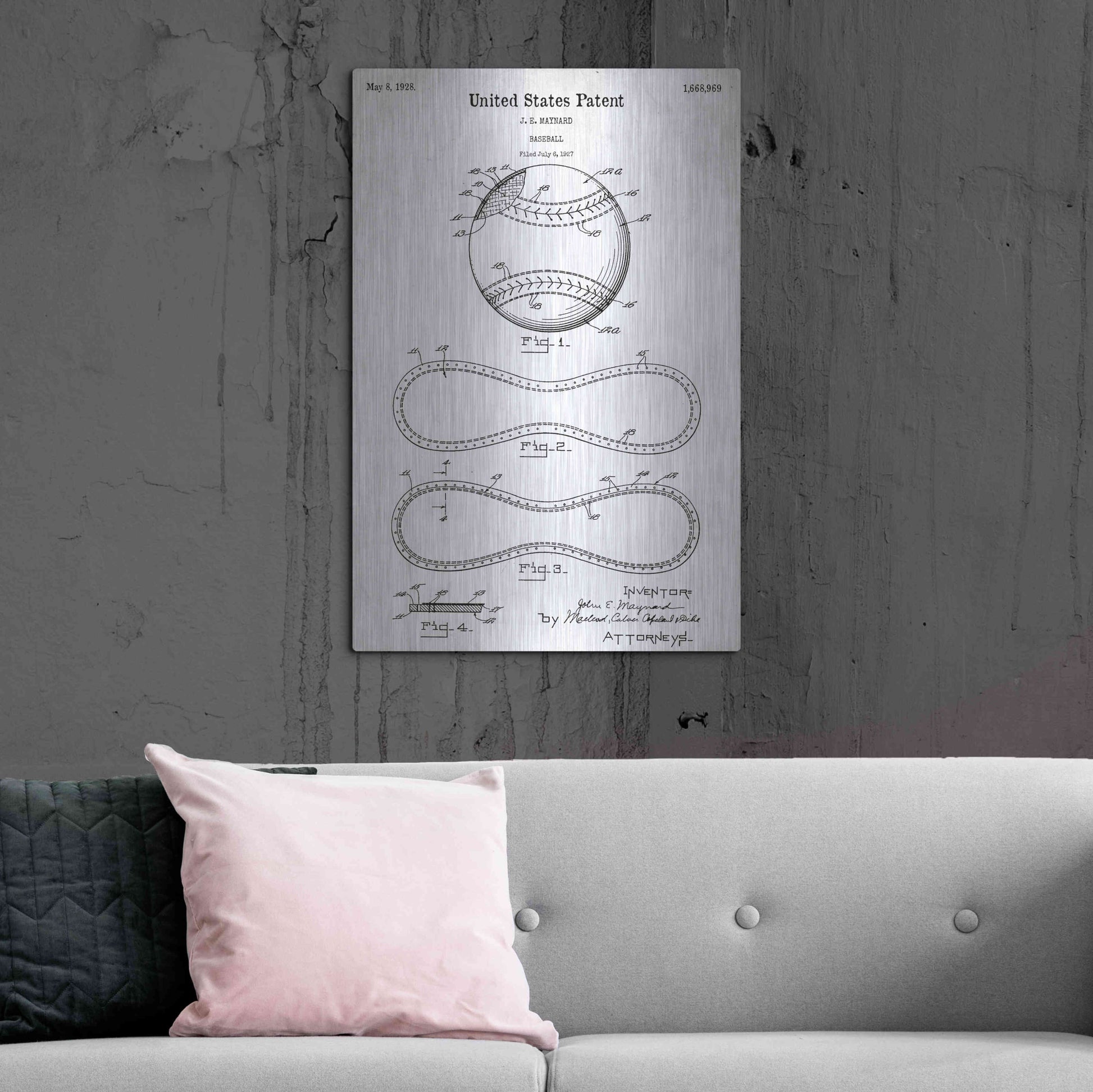 Luxe Metal Art 'Baseball Vintage Blueprint Patent White' Metal Wall Art,24x36