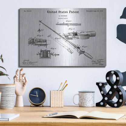 Luxe Metal Art 'Fishing Tackle Vintage Blueprint Patent White' Metal Wall Art,16x12