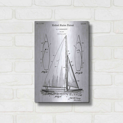 Luxe Metal Art 'Sailboat Vintage Blueprint Patent White' Acrylic Glass Wall Art,12x16