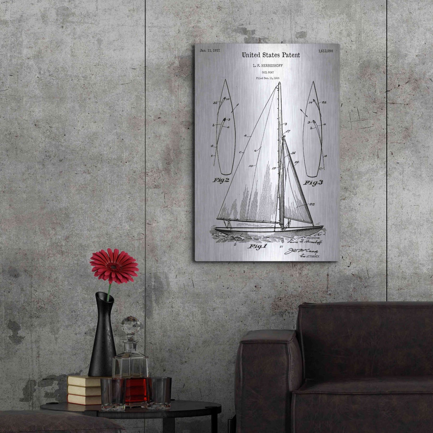 Luxe Metal Art 'Sailboat Vintage Blueprint Patent White' Acrylic Glass Wall Art,24x36