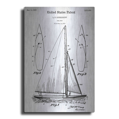 Luxe Metal Art 'Sailboat Vintage Blueprint Patent White' Acrylic Glass Wall Art