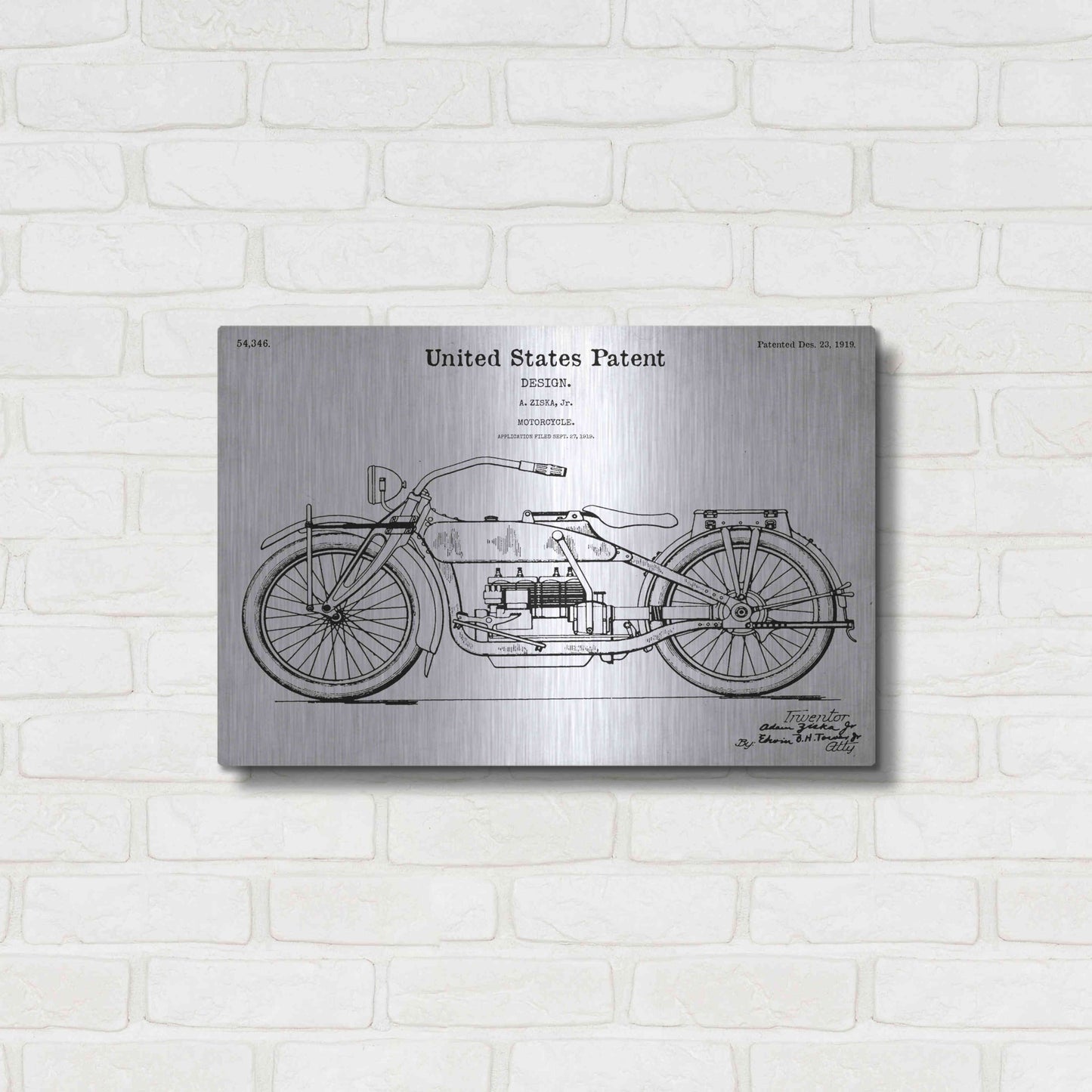 Luxe Metal Art 'Vintage Motorcycle Blueprint Patent White' Acrylic Glass Wall Art,24x16