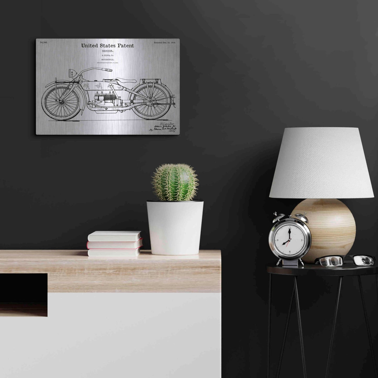 Luxe Metal Art 'Vintage Motorcycle Blueprint Patent White' Acrylic Glass Wall Art,24x16