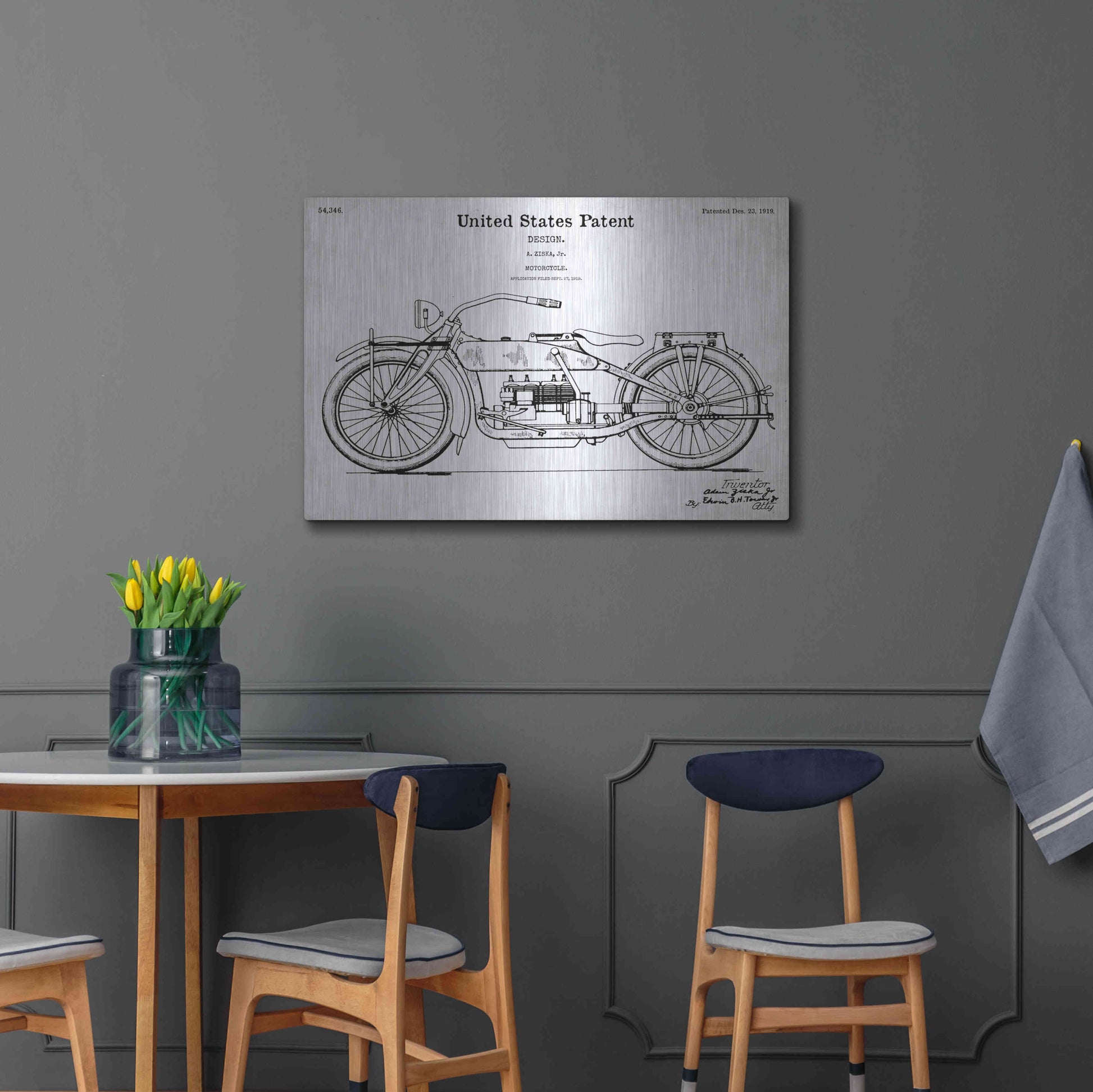 Luxe Metal Art 'Vintage Motorcycle Blueprint Patent White' Acrylic Glass Wall Art,36x24