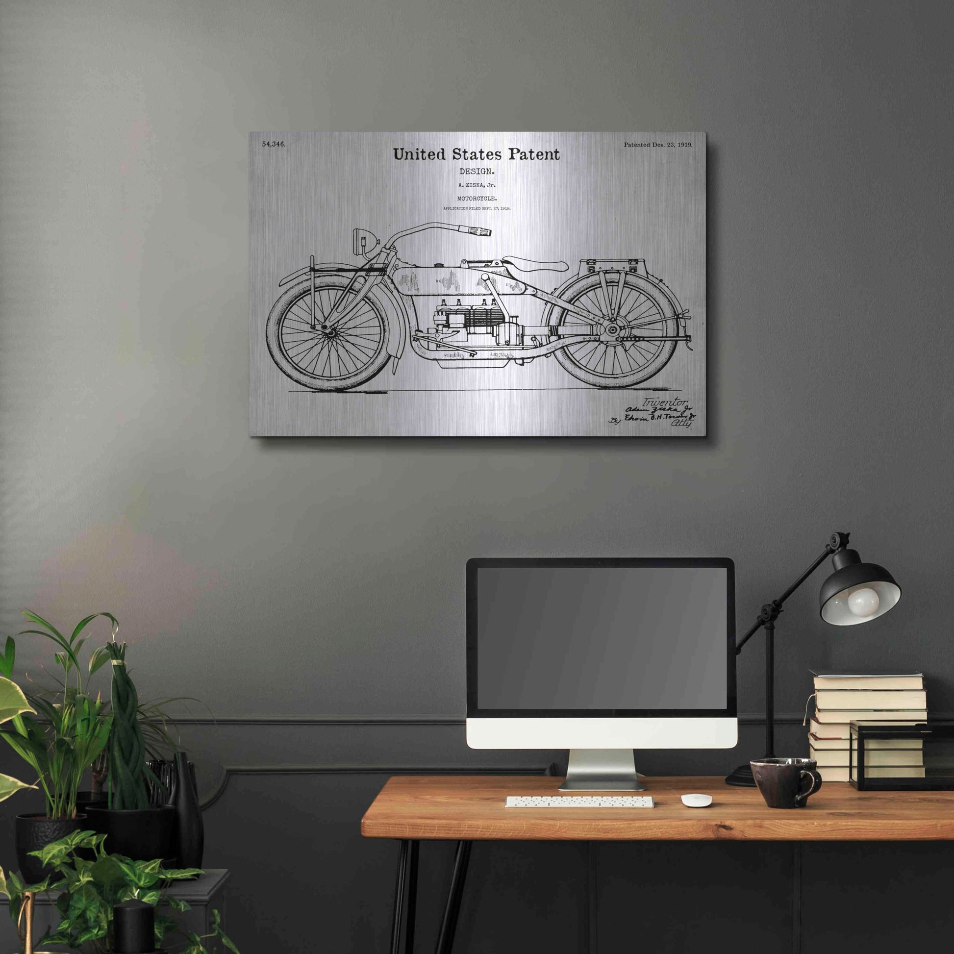 Luxe Metal Art 'Vintage Motorcycle Blueprint Patent White' Acrylic Glass Wall Art,36x24