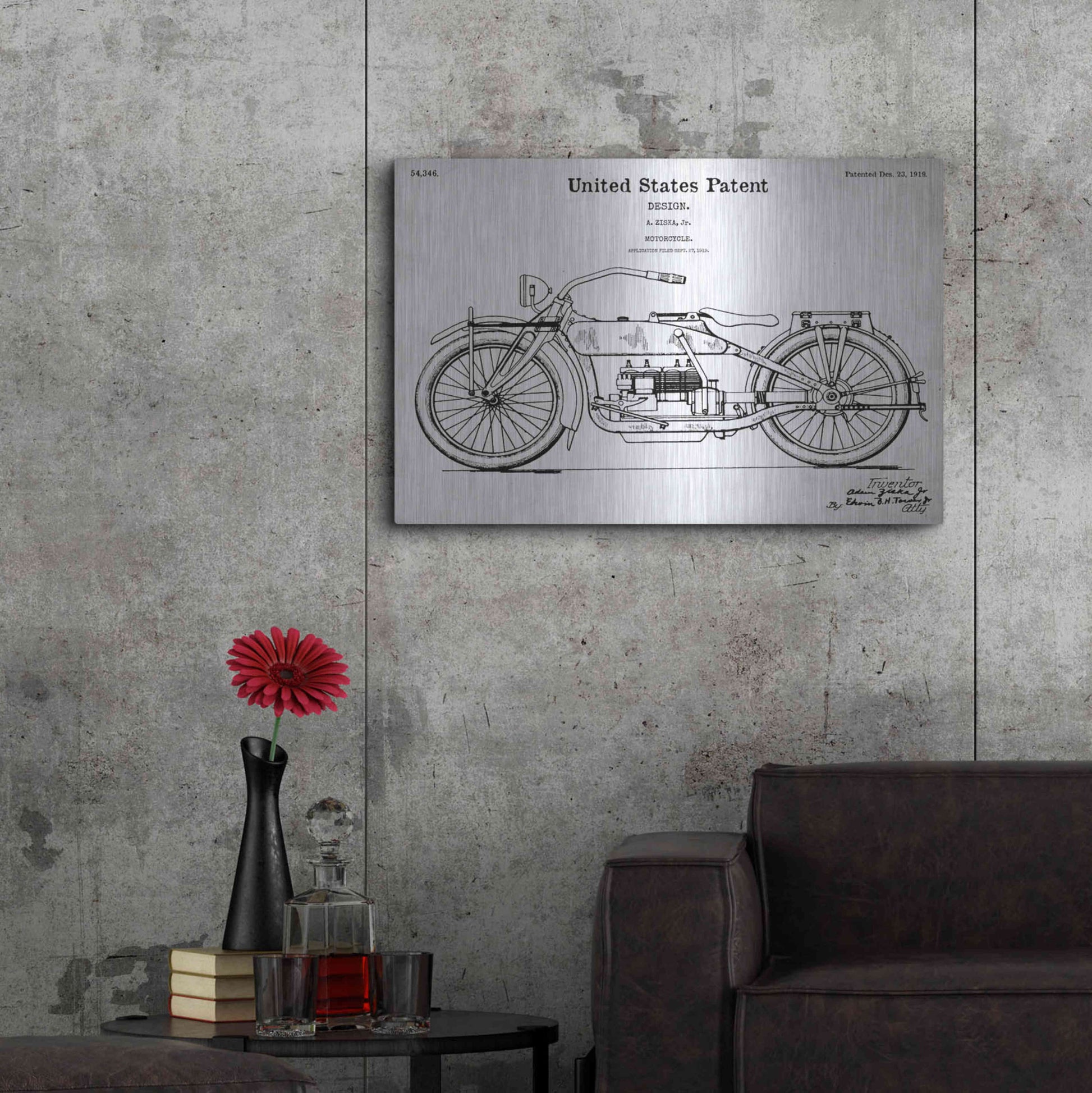 Luxe Metal Art 'Vintage Motorcycle Blueprint Patent White' Acrylic Glass Wall Art,36x24