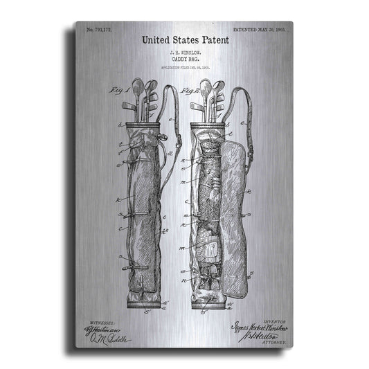 Luxe Metal Art 'Golf Bag Caddy Vintage Blueprint Patent White' Acrylic Glass Wall Art