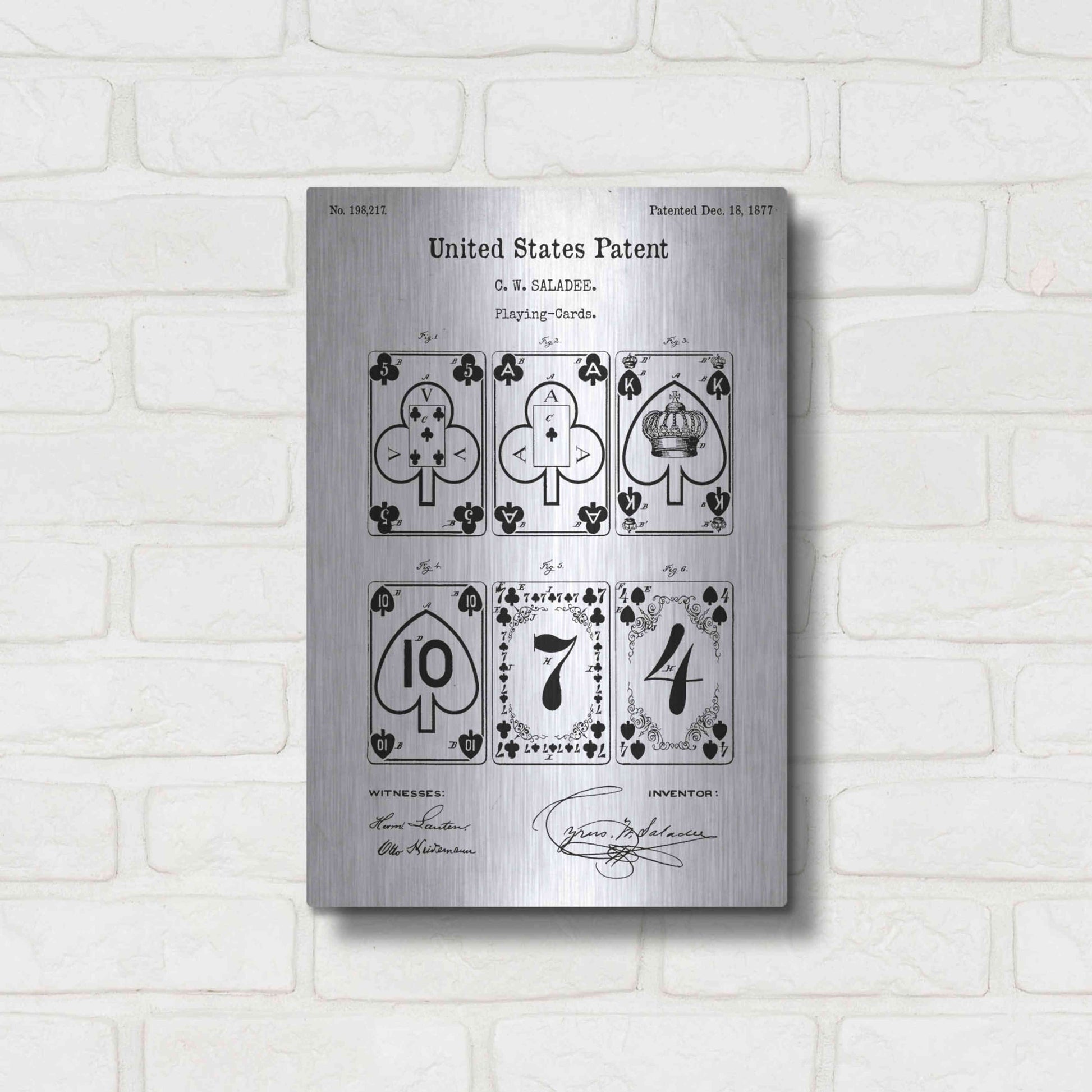 Luxe Metal Art 'Playing Cards Vintage Patent White' Acrylic Glass Wall Art,12x16