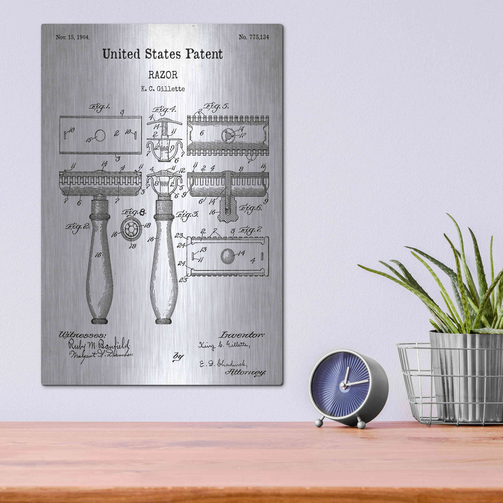 Luxe Metal Art 'Razor Vintage Patent White' Metal Wall Art,12x16