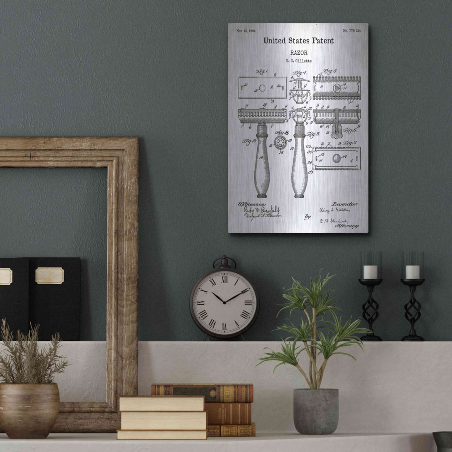 Luxe Metal Art 'Razor Vintage Patent White' Acrylic Glass Wall Art,12x16