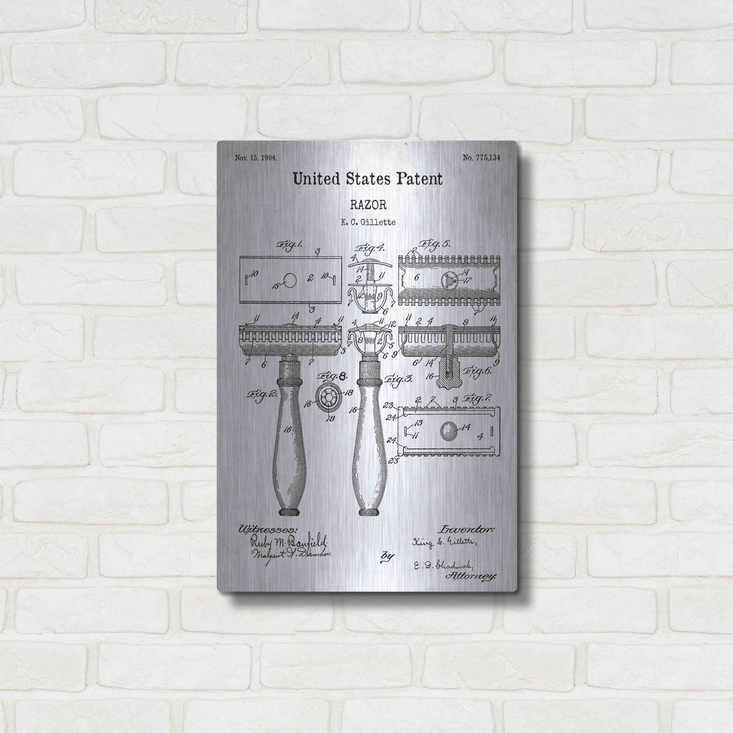 Luxe Metal Art 'Razor Vintage Patent White' Acrylic Glass Wall Art,16x24