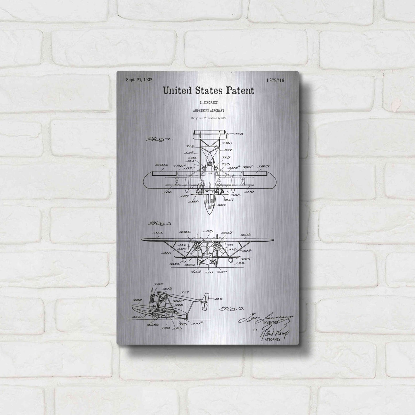 Luxe Metal Art 'Amphibian Aircraft Blueprint Patent White' Acrylic Glass Wall Art,12x16