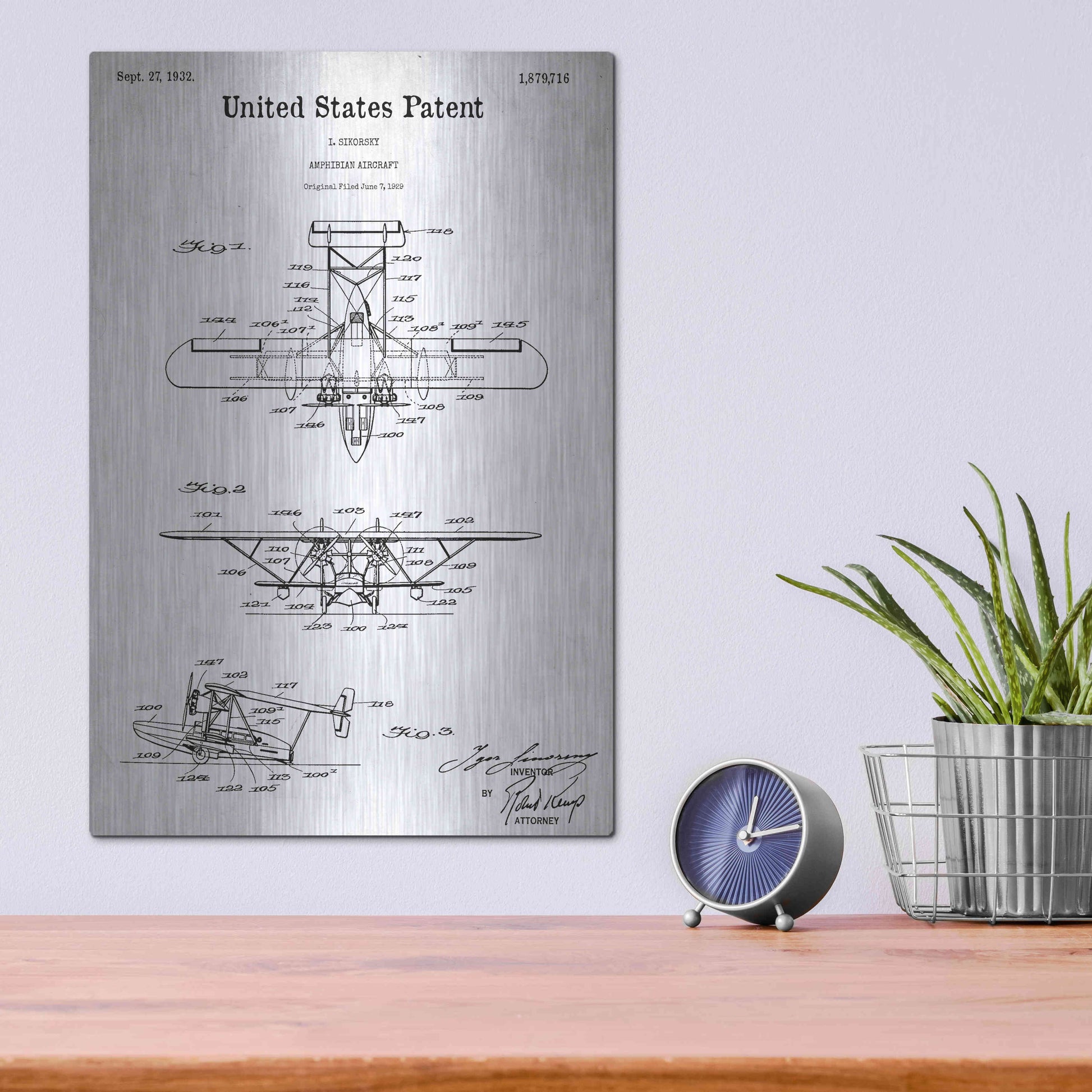 Luxe Metal Art 'Amphibian Aircraft Blueprint Patent White' Acrylic Glass Wall Art,12x16