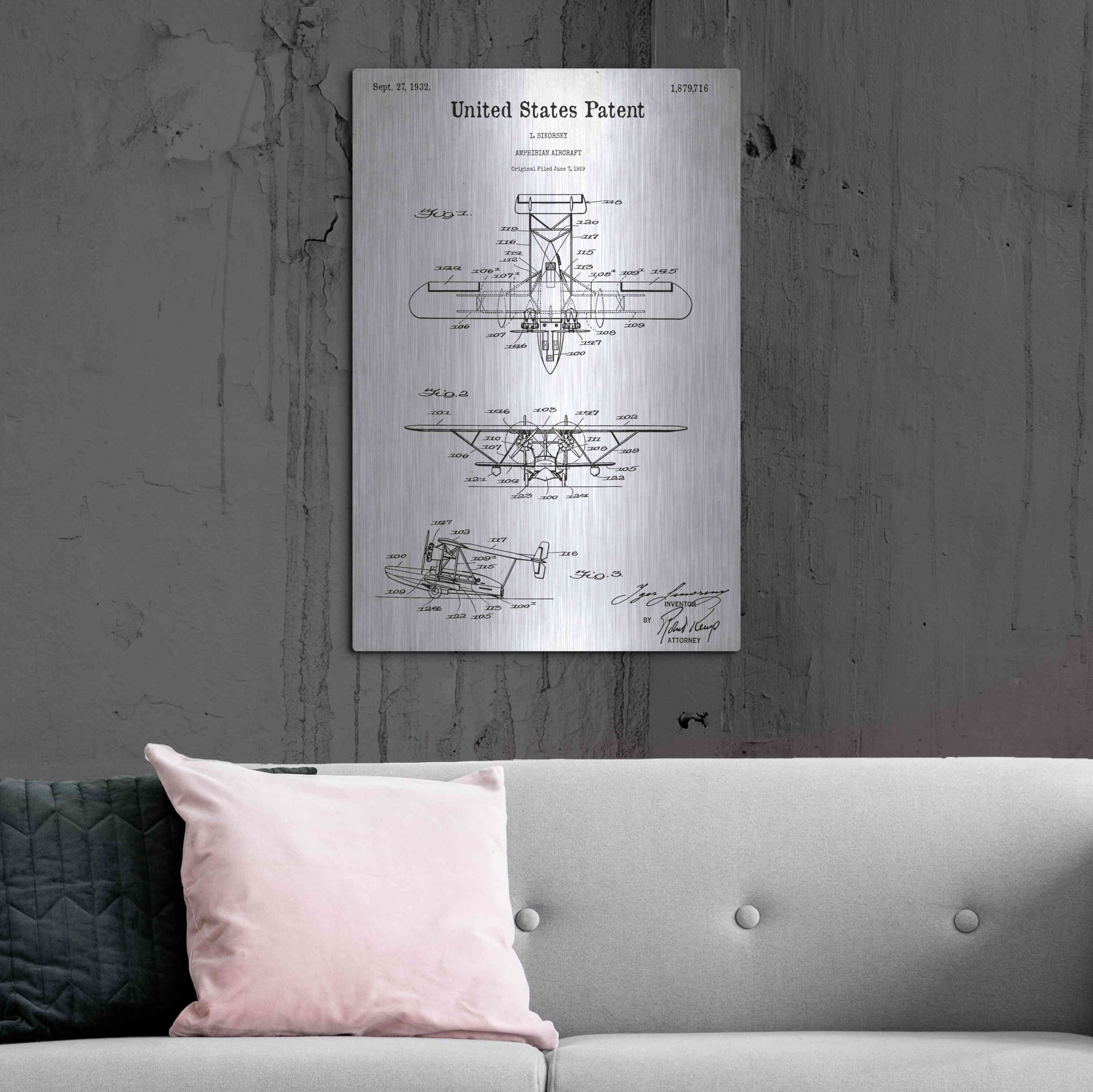 Luxe Metal Art 'Amphibian Aircraft Blueprint Patent White' Acrylic Glass Wall Art,24x36