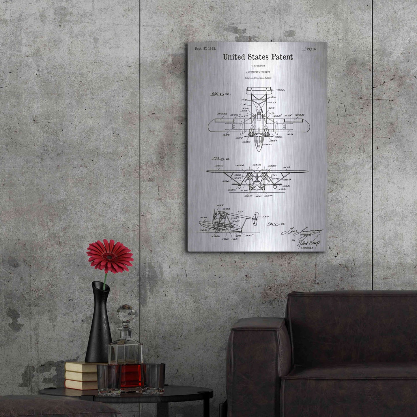 Luxe Metal Art 'Amphibian Aircraft Blueprint Patent White' Acrylic Glass Wall Art,24x36