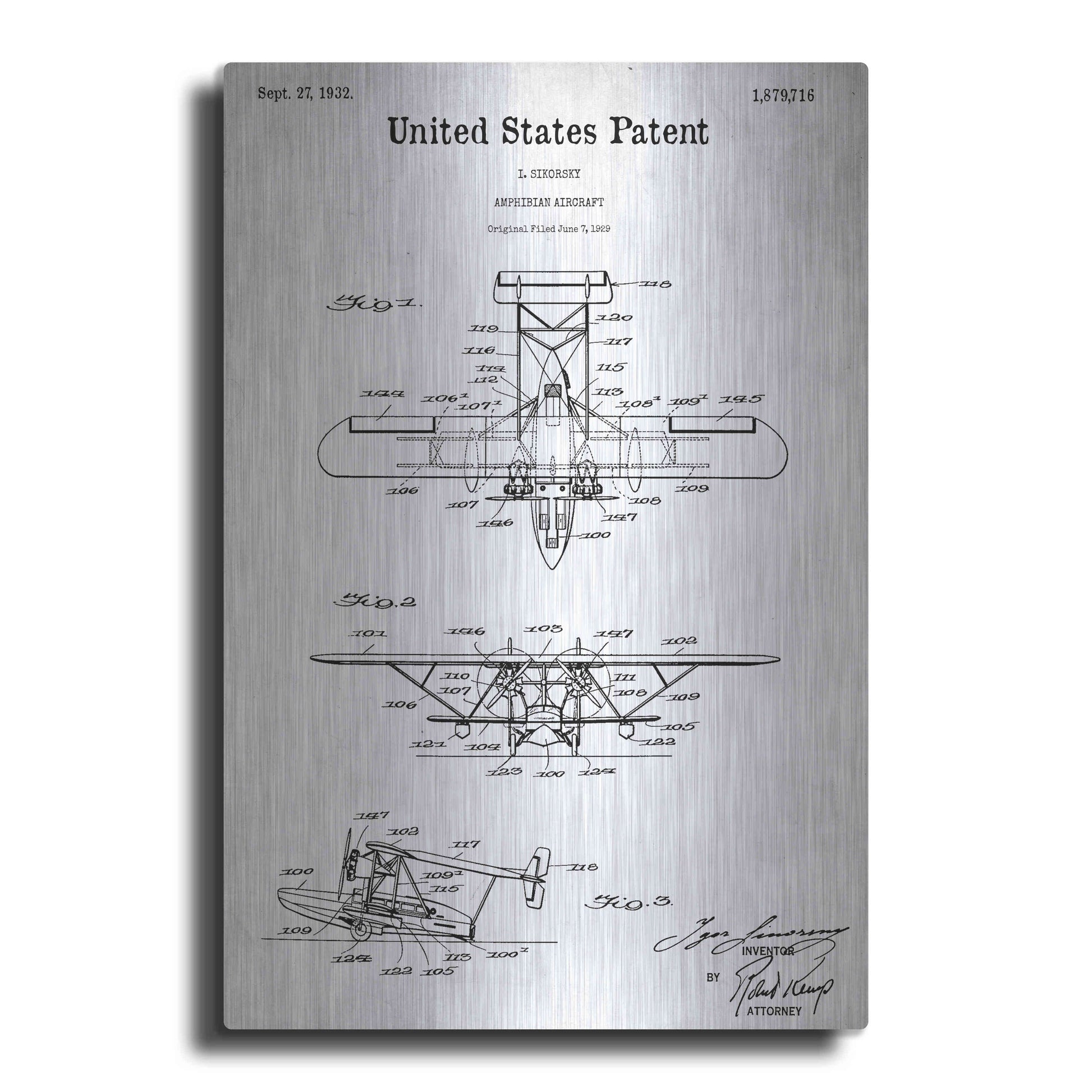 Luxe Metal Art 'Amphibian Aircraft Blueprint Patent White' Acrylic Glass Wall Art