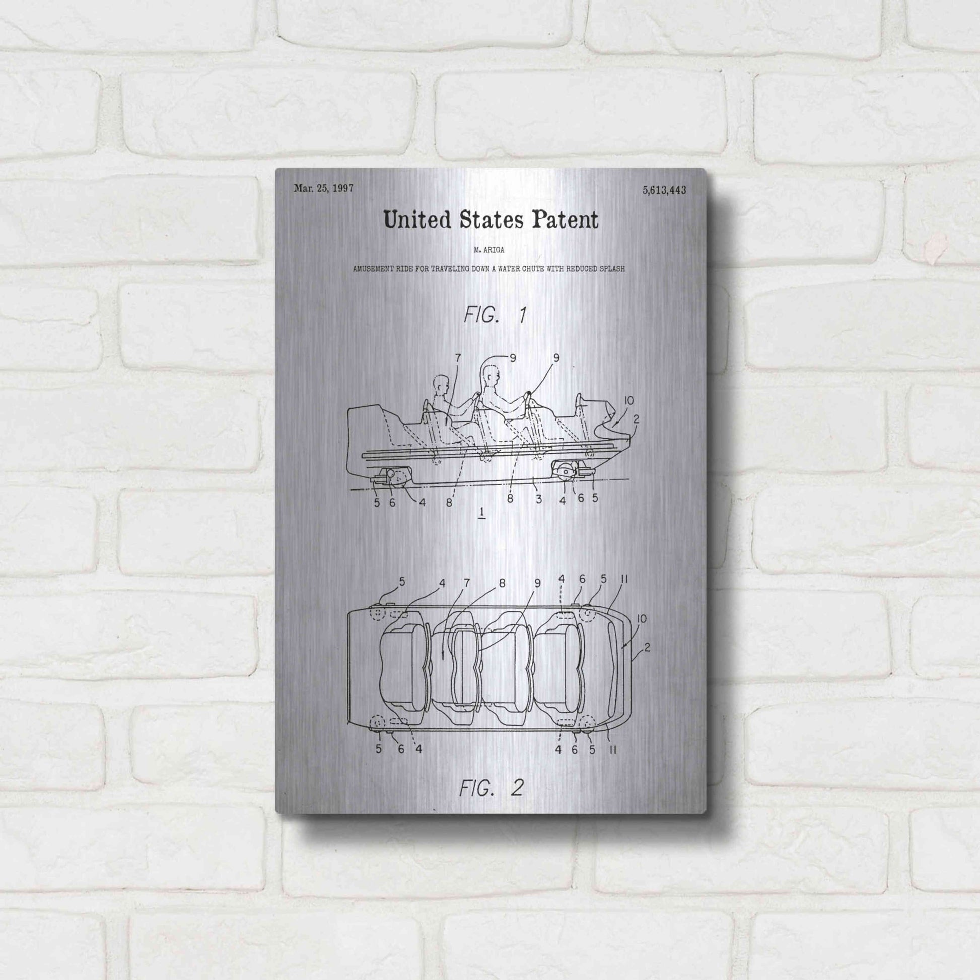 Luxe Metal Art 'Water Coaster Ride Blueprint Patent White' Acrylic Glass Wall Art,12x16