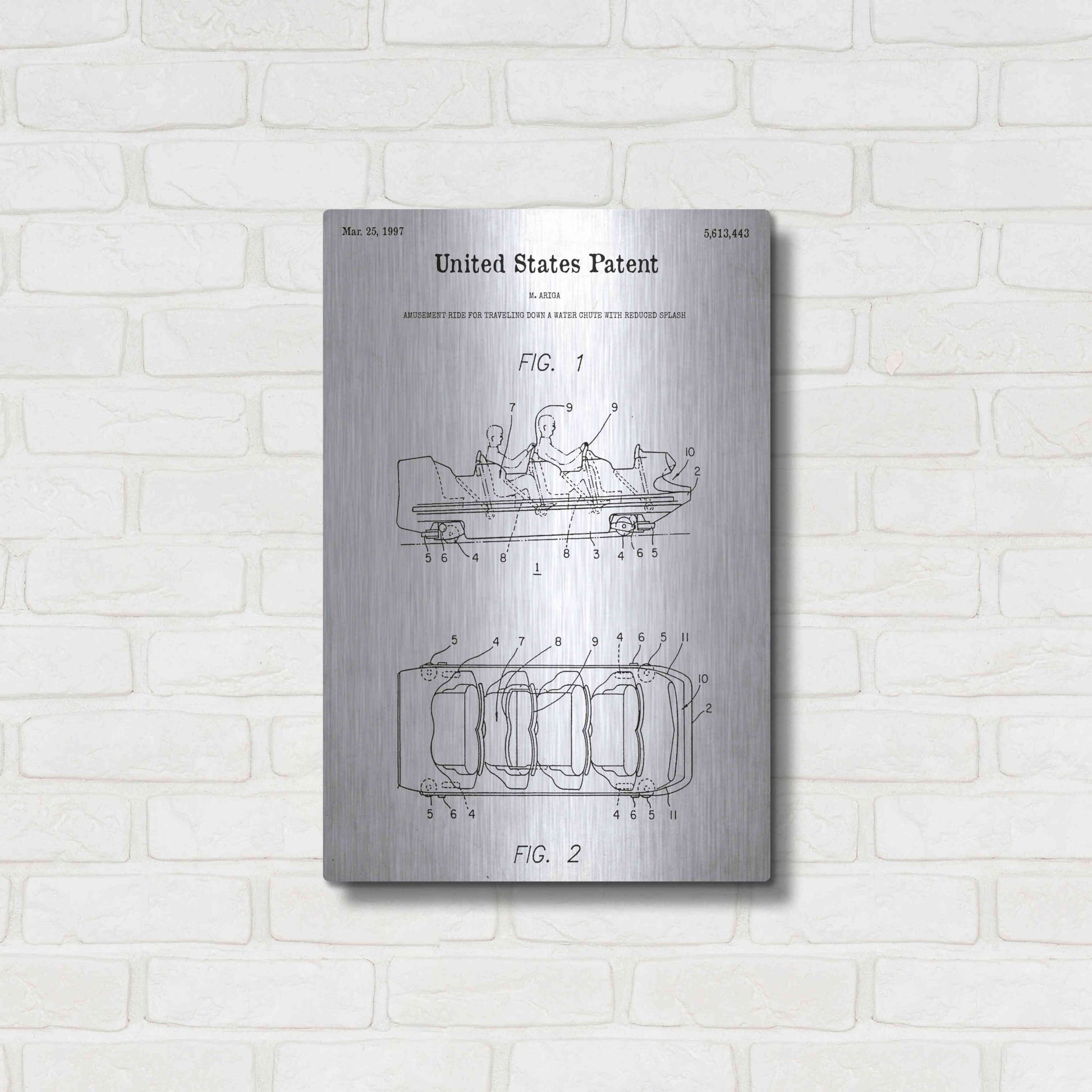 Luxe Metal Art 'Water Coaster Ride Blueprint Patent White' Acrylic Glass Wall Art,16x24