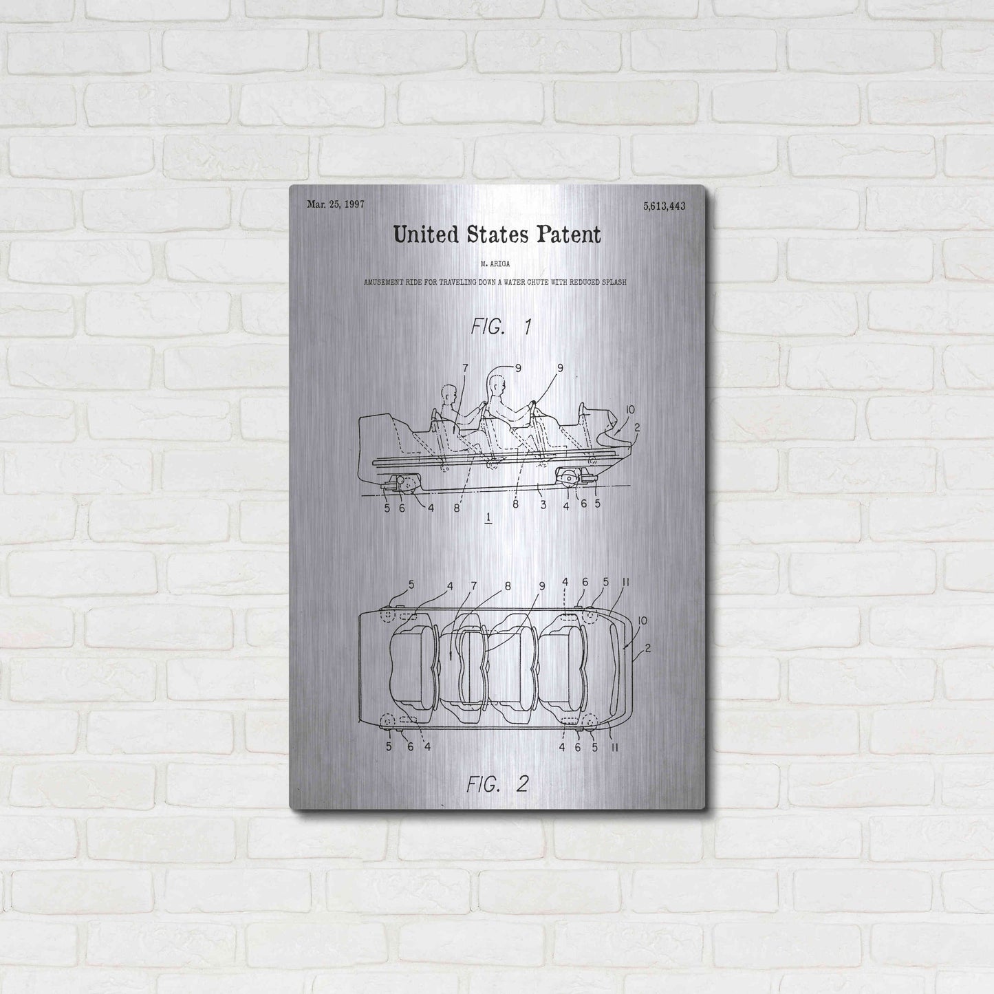 Luxe Metal Art 'Water Coaster Ride Blueprint Patent White' Acrylic Glass Wall Art,24x36