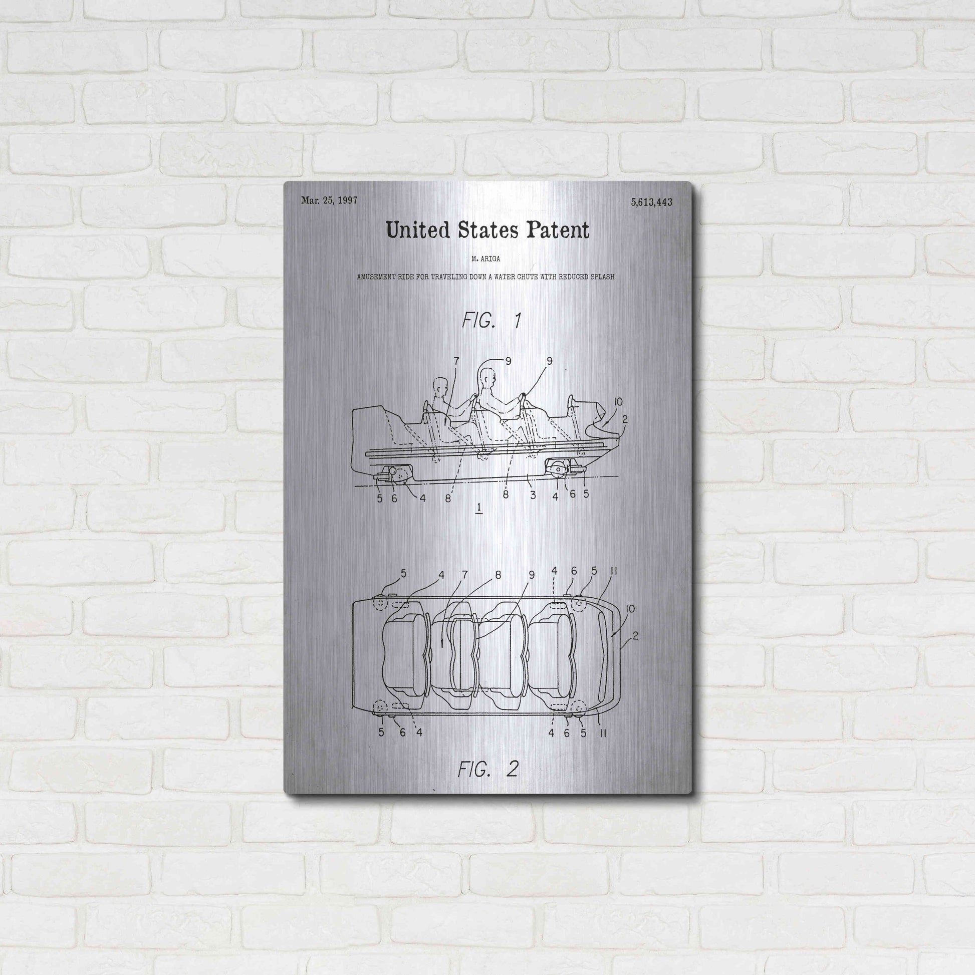 Luxe Metal Art 'Water Coaster Ride Blueprint Patent White' Acrylic Glass Wall Art,24x36