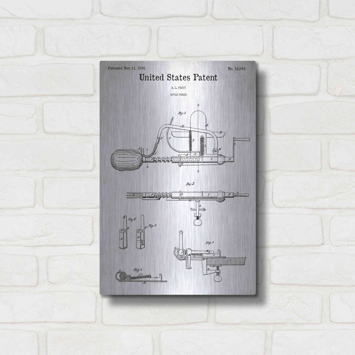 Luxe Metal Art 'Apple Parer Blueprint Patent White' Acrylic Glass Wall Art,12x16