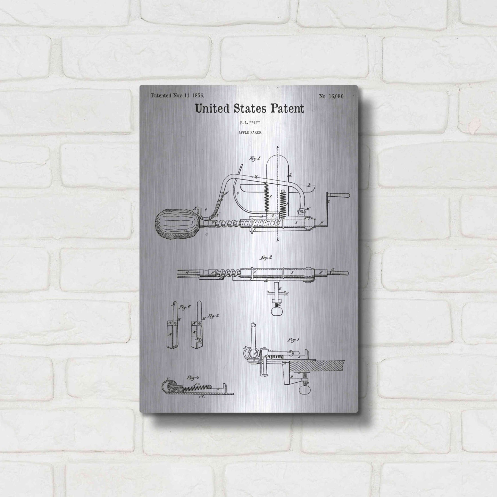 Luxe Metal Art 'Apple Parer Blueprint Patent White' Acrylic Glass Wall Art,12x16