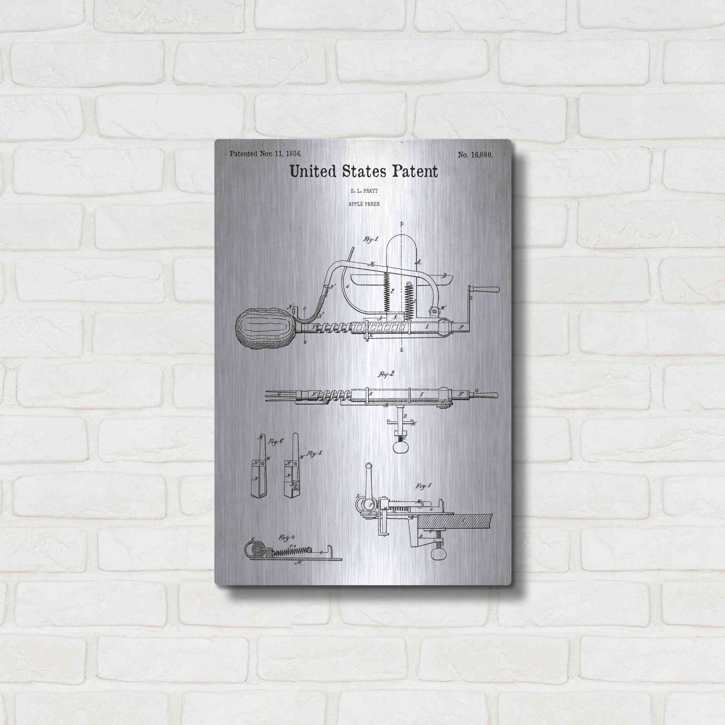 Luxe Metal Art 'Apple Parer Blueprint Patent White' Acrylic Glass Wall Art,16x24