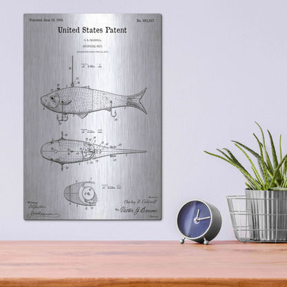 Luxe Metal Art 'Fish Bait Blueprint Patent White' Acrylic Glass Wall Art,12x16