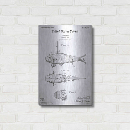 Luxe Metal Art 'Fish Bait Blueprint Patent White' Acrylic Glass Wall Art,16x24