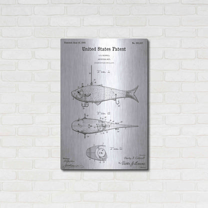 Luxe Metal Art 'Fish Bait Blueprint Patent White' Acrylic Glass Wall Art,24x36