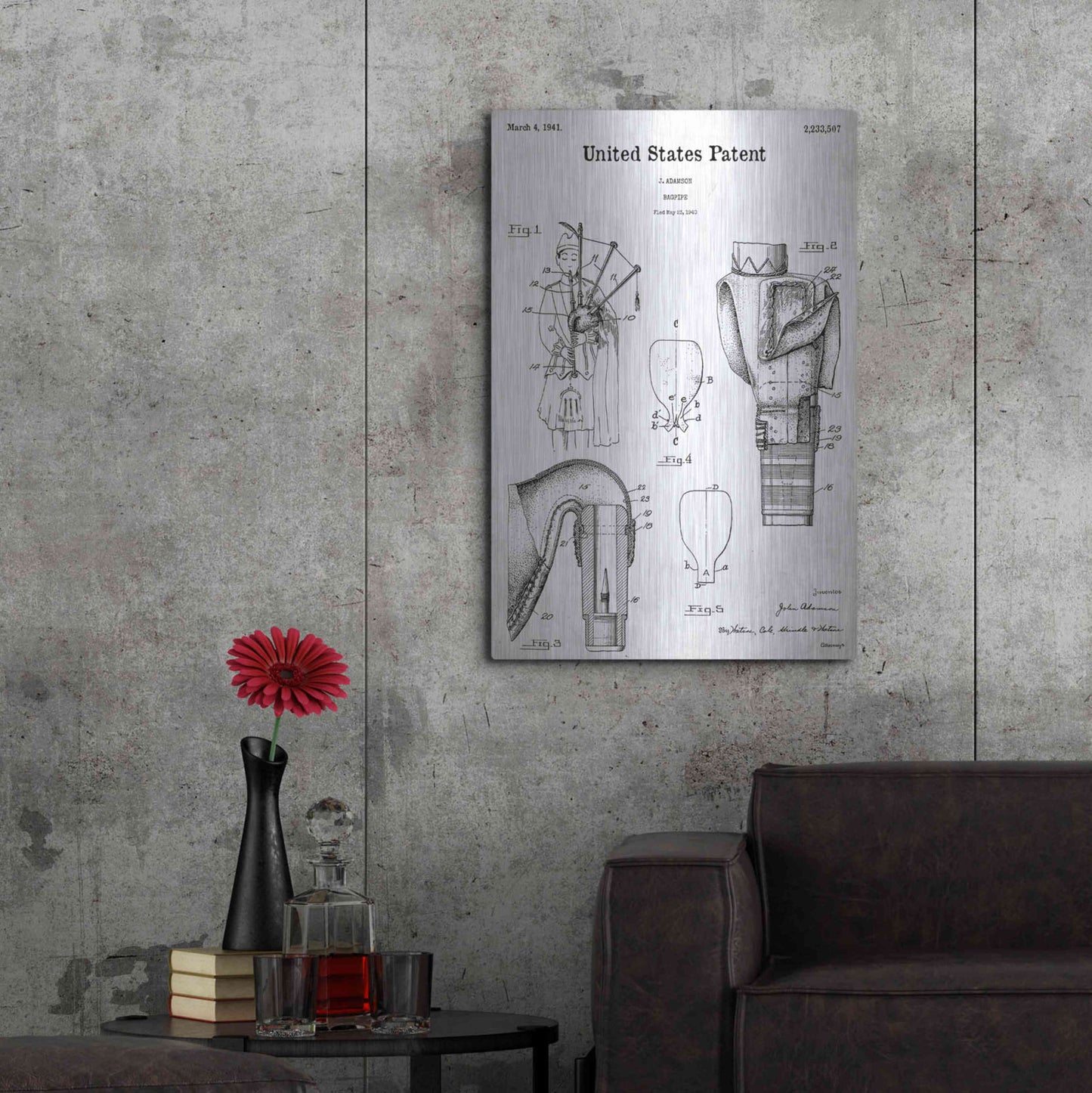 Luxe Metal Art 'Bagpipe Blueprint Patent White' Acrylic Glass Wall Art,24x36