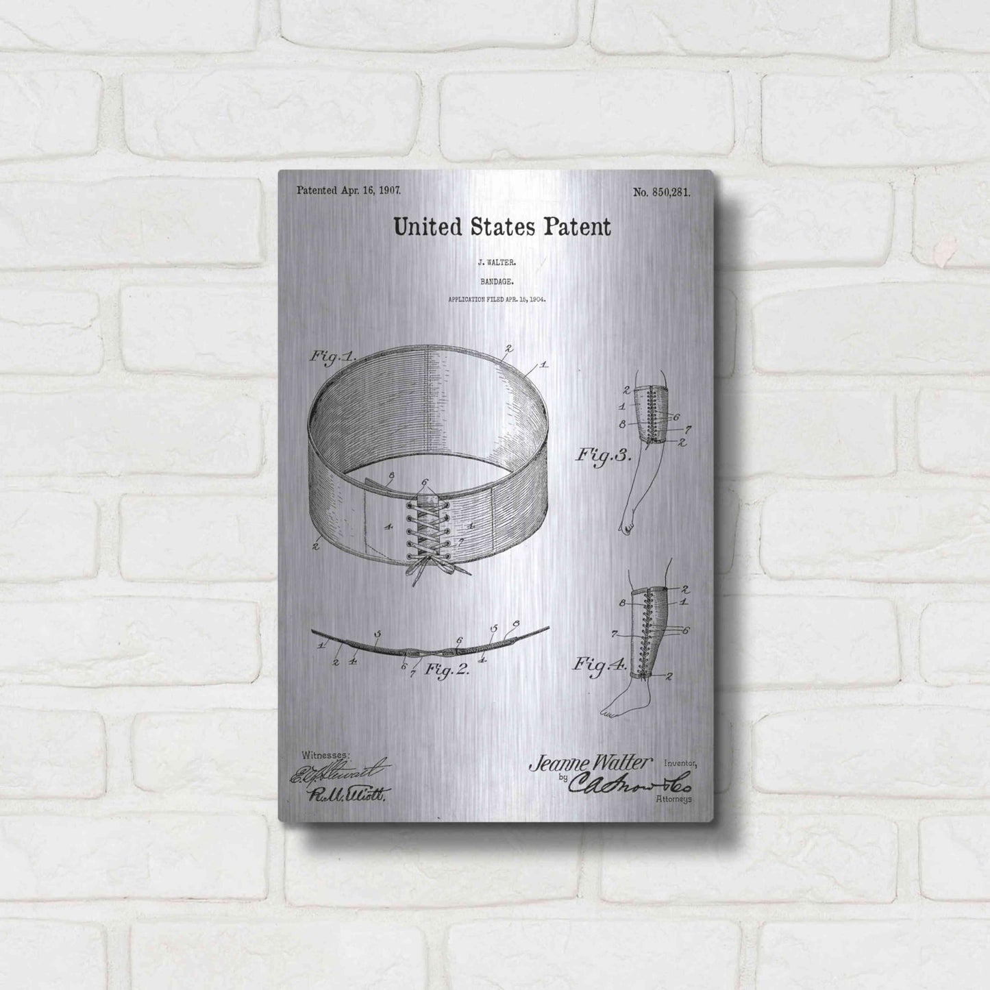 Luxe Metal Art 'Bandage Blueprint Patent White' Acrylic Glass Wall Art,12x16