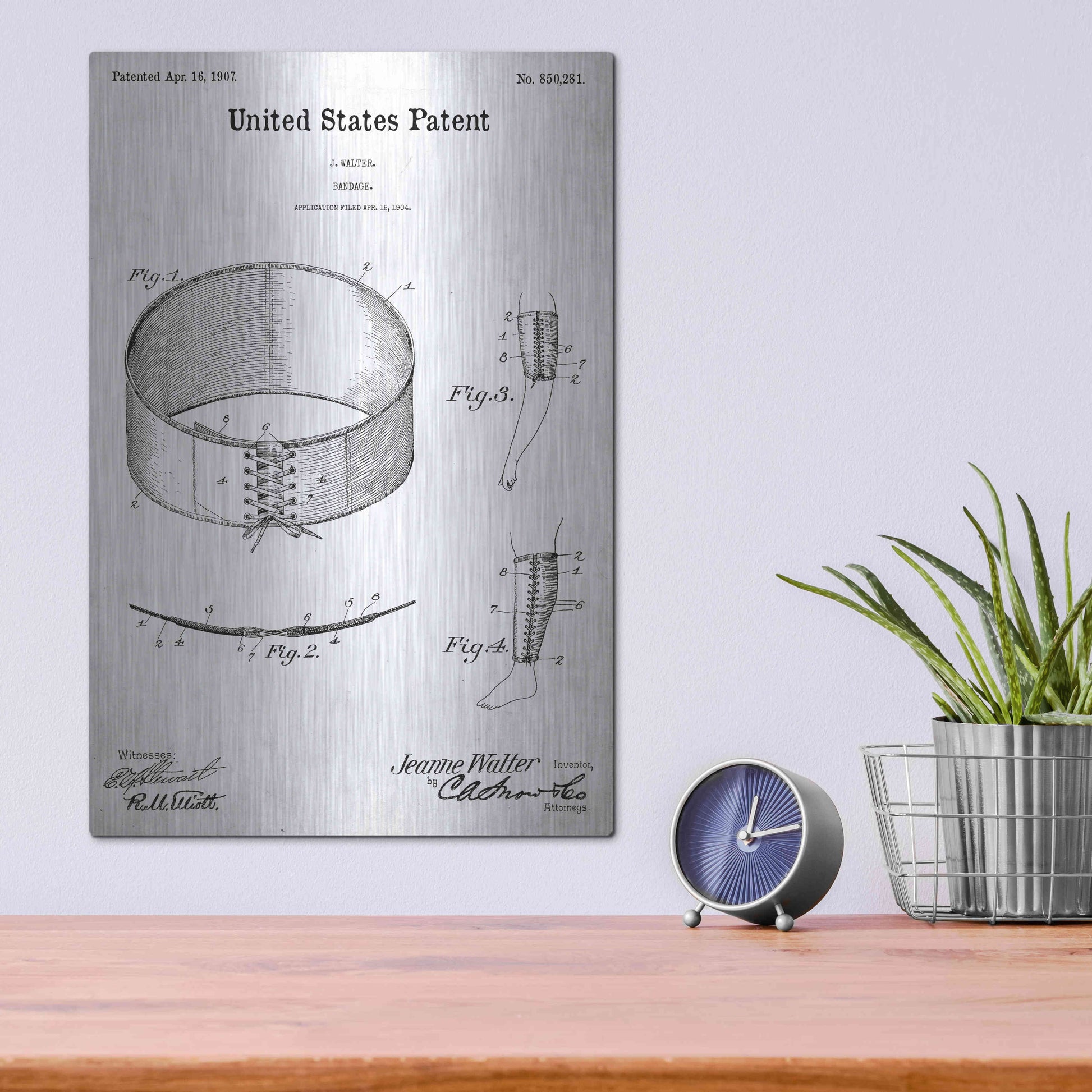 Luxe Metal Art 'Bandage Blueprint Patent White' Acrylic Glass Wall Art,12x16