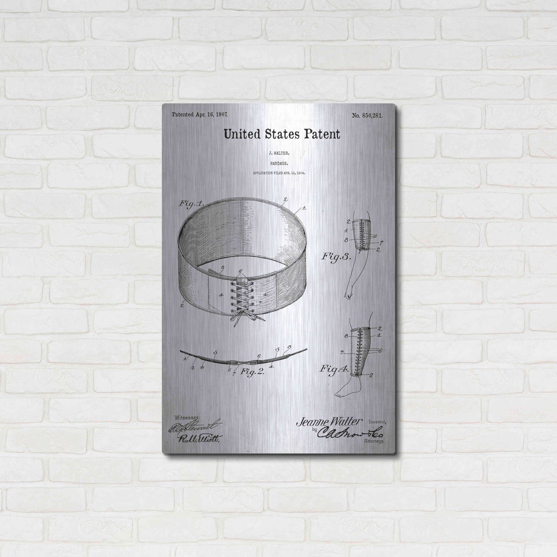 Luxe Metal Art 'Bandage Blueprint Patent White' Acrylic Glass Wall Art,24x36